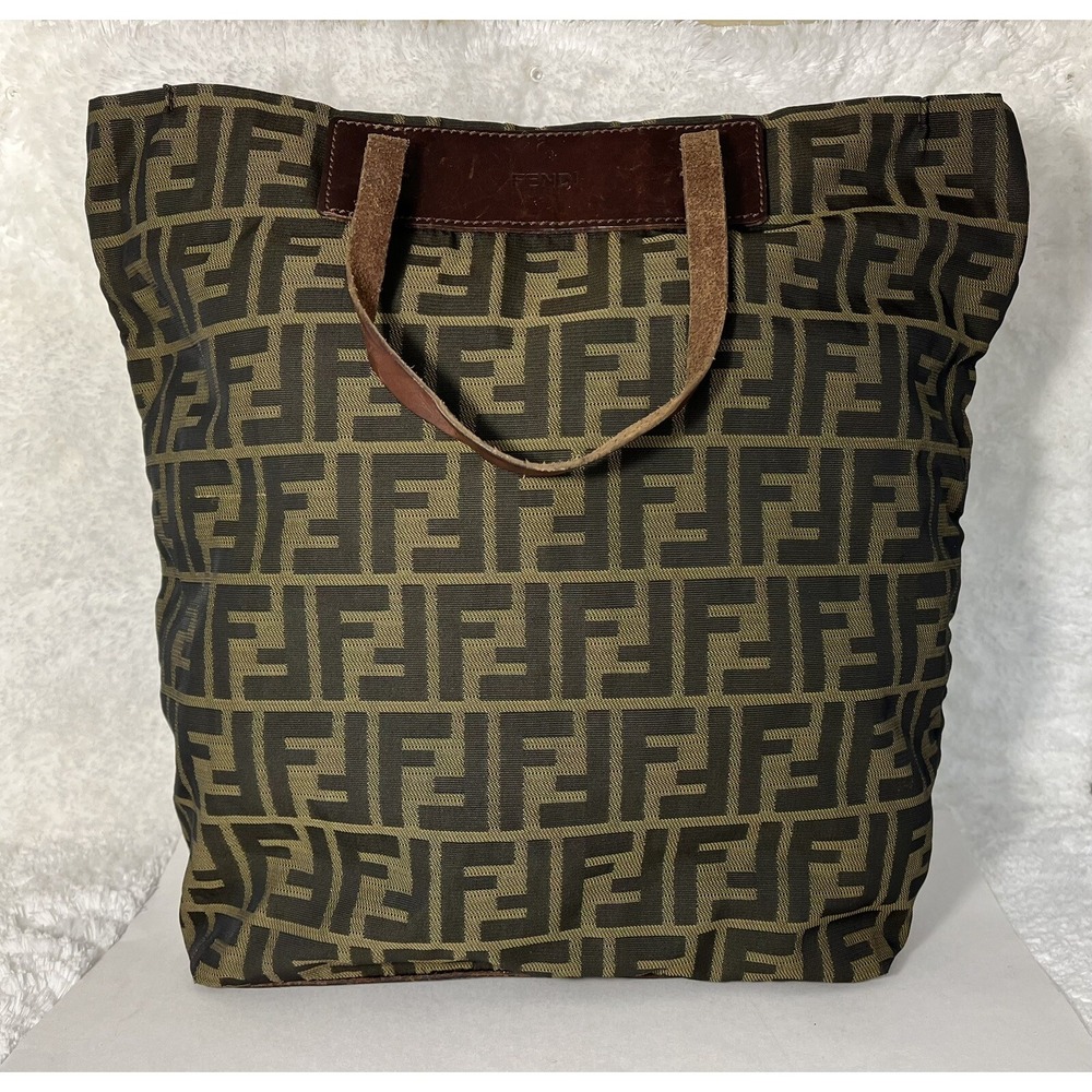 Fendi-Authentic, 90's Vintage, Zucca, FF Logo, Canvas, Foldable, Tote Bag.